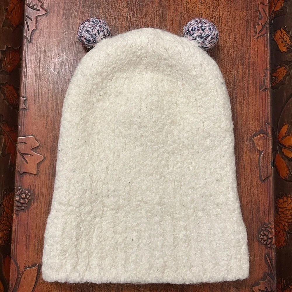 Crewcuts White Knit Hat with Multicolor Pom Poms